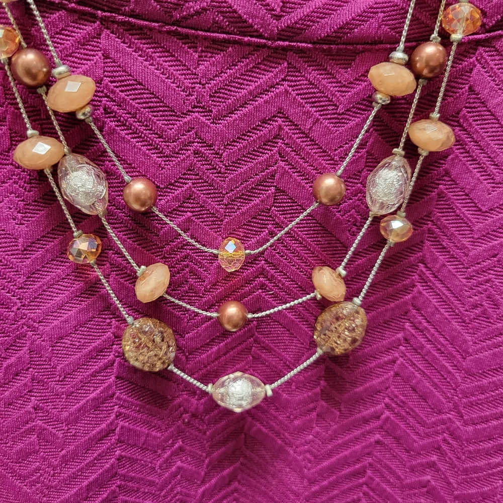 3 Strand Statement Necklace Tan Colors